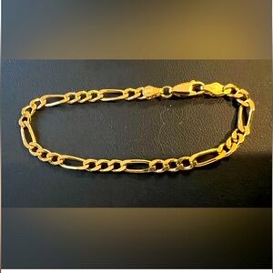 925 Sterling/14kt Vermeil over lay Figaro Bracelet with lobster claw clasp